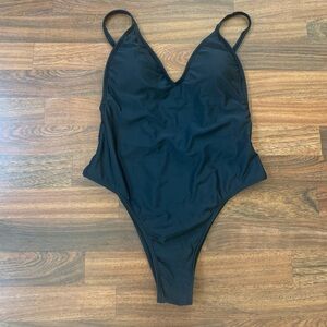 Adreamly Black One Piece Swimsuit Women’s Medium V Neck Backless Beach Summer